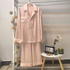 Women's comfortable and fashionable jacquard love cardigan pajamas long-sleeved home clothes silk suit