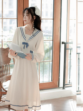 فستان نسائي بأكمام طويلة لعام 2023 وياقة بحاري ونمط تحضيري ربيعي لطيف على الموضة الكورية بفيونكة عالية الخصر للطالبات 4*25