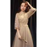 Best-selling new evening dress banquet 2023 new summer temperament long section champagne color celebrity student annual meeting evening dres