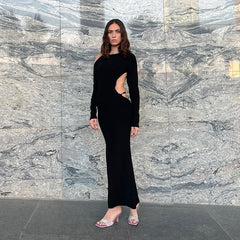 Long Sleeve Large Backless Strap Long Sexy Dress