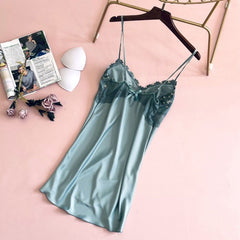 V-Neck Nightgown Lady Sleepdress Sexy Nightwear Sleeveless Backless Intimate Lingerie Satin Summer Home Dressing Gown