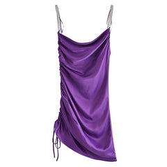 Women Sexy Spaghetti Strap Mini Dress Fashion Solid Color Side Pleat Drawstring Slim Dress Female Elegant Party Dress