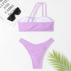 New European and American one-shoulder solid color tube top split swimsuit ins bikini