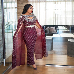 New cross-border European and American dress shawl sprinkled with gold sexy wrap hip slim dress.