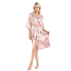 ملابس نوم من الساتان ملابس داخلية حميمة للنساء رداء حمام حريري رداء غير رسمي لحفلات الزفاف هدية كيمونو رداء وردي مثير ملابس منزلية ثوب نوم ملابس نوم طويلة