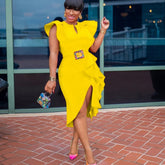 European and American beaded puff sleeve mesh stitching fishtail European and American banquet dress dress