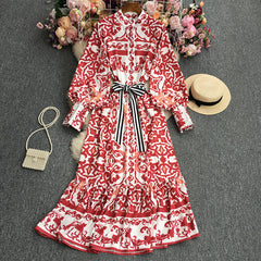 فستان للسيدات بطبعات زهور على طراز المحكمة الأوروبية والأمريكية