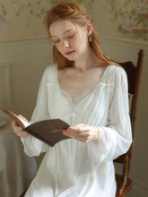 Ladies Spring Pajamas Long Sleeve Cotton Victorian Nightgown Pajamas Ruffle V Neck Vintage Pajamas
