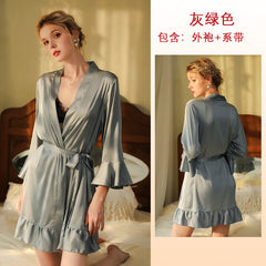 سر الحب البرتقالي درجة الحرارة غرفة خاصة منامة مثير الرغبة الحرير لوتس الأصفاد سترة رداء الخارجي ثوب النوم