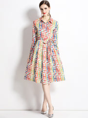 European and American fashion all-match slim waist positioning print dress