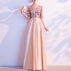 Ladies Long V Neck Mid Sleeve Sequin Fashion Evening Dress LX516