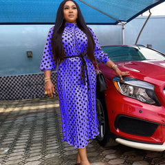 Loose pleated polka dot long skirt large size European and American dress