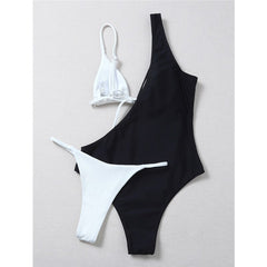 Sexy Solid Bikinis One Piece Swimsuit Women's Three-Piece One Shoulder Swimwear 2021 Summer Beach Female Monokini Bathing Suits