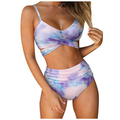 High Waist Bikini Fold Over Plus Size Swimsuit 2023 Push Up Swimsuit Tie Dye Printed Swimsuit Women's Strap Bikini Set Beach