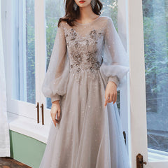 Ladies applique small tail party evening dress banquet party dress fashion long-sleeved tie party dress
