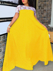 VONDA Elegant Dresses For Women 2022 Random Printed O Neck Short Sleeve Spliced Lace A-Line Vestidos Bohemian Party Casual Plus Size Long Dresses