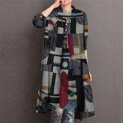 ZANZEA Ms. European and American style Bohemian vacation style concealed pattern printing style shirt skirt long sleeve fashion loose casual art small mid-length shirt dress large size