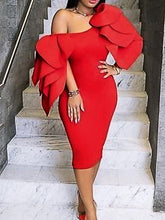 AOMEI Sexy Red Party Dresses Bodycon Women Cascading Ruffles Elegant Short Sleeves Midi Robes Birthday Homecoming 4XL 2022 New