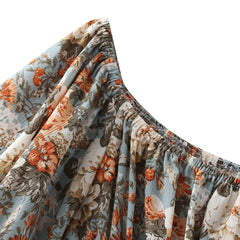 فستان بوهو ستايل قصير مطبوع عليه زهور على شكل فراشة وأكمام قصيرة ورقبة مائلة، فستان نسائي أنيق على شكل حرف A بخصر مطاطي