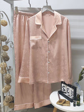 Women's comfortable and fashionable jacquard love cardigan pajamas long-sleeved home clothes silk suit