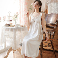 Sling pajamas cotton new girl summer thin court French sweet long dress pajamas home clothes