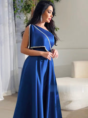 Blue Elegant Satin Hot Diamond Large Dress