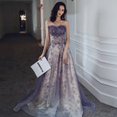 Best-selling new banquet evening dress 2022 new autumn and winter purple temperament thin dreamy long tube top dress skirt female