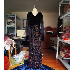 Ladies V-neck Long Long Sleeve Slim Mermaid Party Dress Banquet Evening Dress Luxury Elegant Party Dress