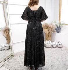 Women's V Neck Sequin Oversized Long Sleeve Party Evening Dress