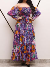Floral-print one-shoulder chiffon dress