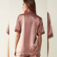 HiLoc بدلة نوم بنية 2021 بدلة منزلية للنساء أطقم بيجامات ياقة مقلوبة طقم نسائي 3 قطع بيجامات بأكمام قصيرة مع حمالة صدر