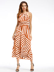 Summer Maxi Long Dress New Fashion Women Boho Striped Sleeveless Beach Style Strap Sundress Vestidos For Female