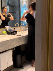 Black Elegant Waisted Chiffon Dress