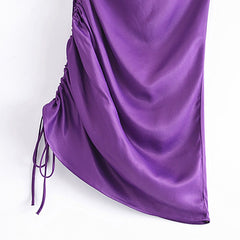 Women Sexy Spaghetti Strap Mini Dress Fashion Solid Color Side Pleat Drawstring Slim Dress Female Elegant Party Dress