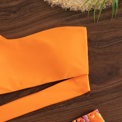 New Brazil Printed One Shoulder Tube Top Bikini Suit High Waist Thong Swimsuit Women's