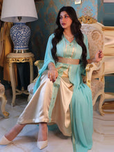 Muslim Women Two  Abaya Set Satin Vest Long Dress with Chiffon Kimono Moroccan Caftan Arabic Outfit