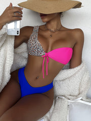 New sexy one-shoulder leopard print stitching lace high waist beach bikini