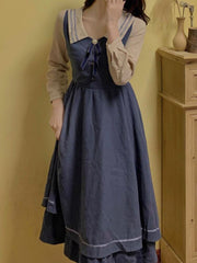 فستان كوري طويل الأكمام ميدي للنساء تصميم فيونكة فستان حفلات ضيق غير رسمي لخريف 2022 فستان بوهو أنيق ملابس نسائية