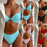 Hard cup bikini European and American high waist solid color swimsuit