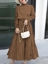 ZANZEA ladies Japanese and Korean style temperament solid color high neck long sleeve fashion trend elegant long skirt split stitching loose spring and autumn robe daily casual bohemian vacation style A-line dress S-5XL