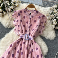 Temperament and elegant polka dot lotus leaf sleeve A-line dress chiffon skirt