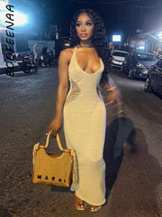 BOOFEENAA عطلة فستان صيفي المرأة 2023 أنيق مثير محبوك فيستدو الجانب قطع عارية الذراعين هالتي طويل ماكسي فساتين C82-EZ28