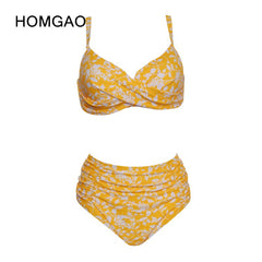 HOMGAO Vintage Print Bikinis Women's Swimsuit 2022 New Push Up Swimwear Sexy Waist Two Piece Bathing Suit L-4XL Female Set