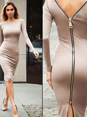Sexy back zip long sleeve knee-length Dress Women black Backless Bodycon Dress Elegant Split Party Dress 2022