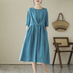 Large Women's 2023 New Cotton and Hemp Japanese Gentle Style Fat MM Summer Thin Mid length Dress