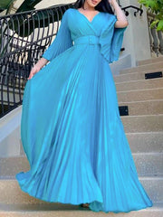 New V-neck sexy pleated dress maxi dress