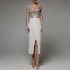 Party Dresses Women Evening Elegant Sexy Spaghetti Strap Sleeveless Backless High Waist Slit Wedding Prom Gown Bodycon Dress