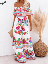 فساتين طويلة كلاسيكية مطبوعة صيفية للنساء فستان طويل مثير مكشوف الأكتاف مكشكش موضة بوهو للحفلات 2022 فستان صيفي للشاطئ للسيدات