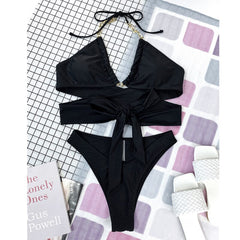 New Chain Halter Bikinis Sets Women's Swimwear 2022 Sexy Backless Cross Swimsuits Female Swimming Bathing Suits Beachwear