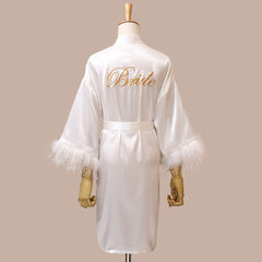New FEATHER bride bridesmaid wedding short satin 2023 pajamas underwear women's kimono bathrobe robe pajamas
